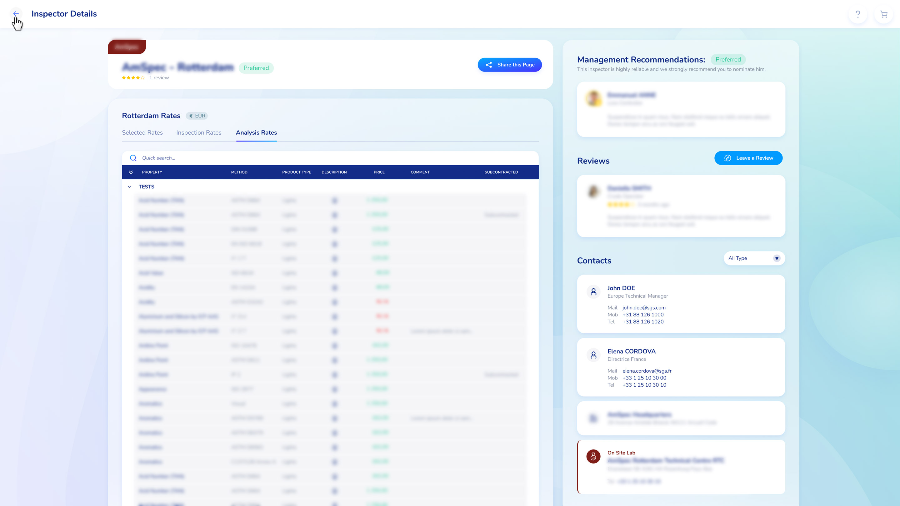 Interface de l'application
