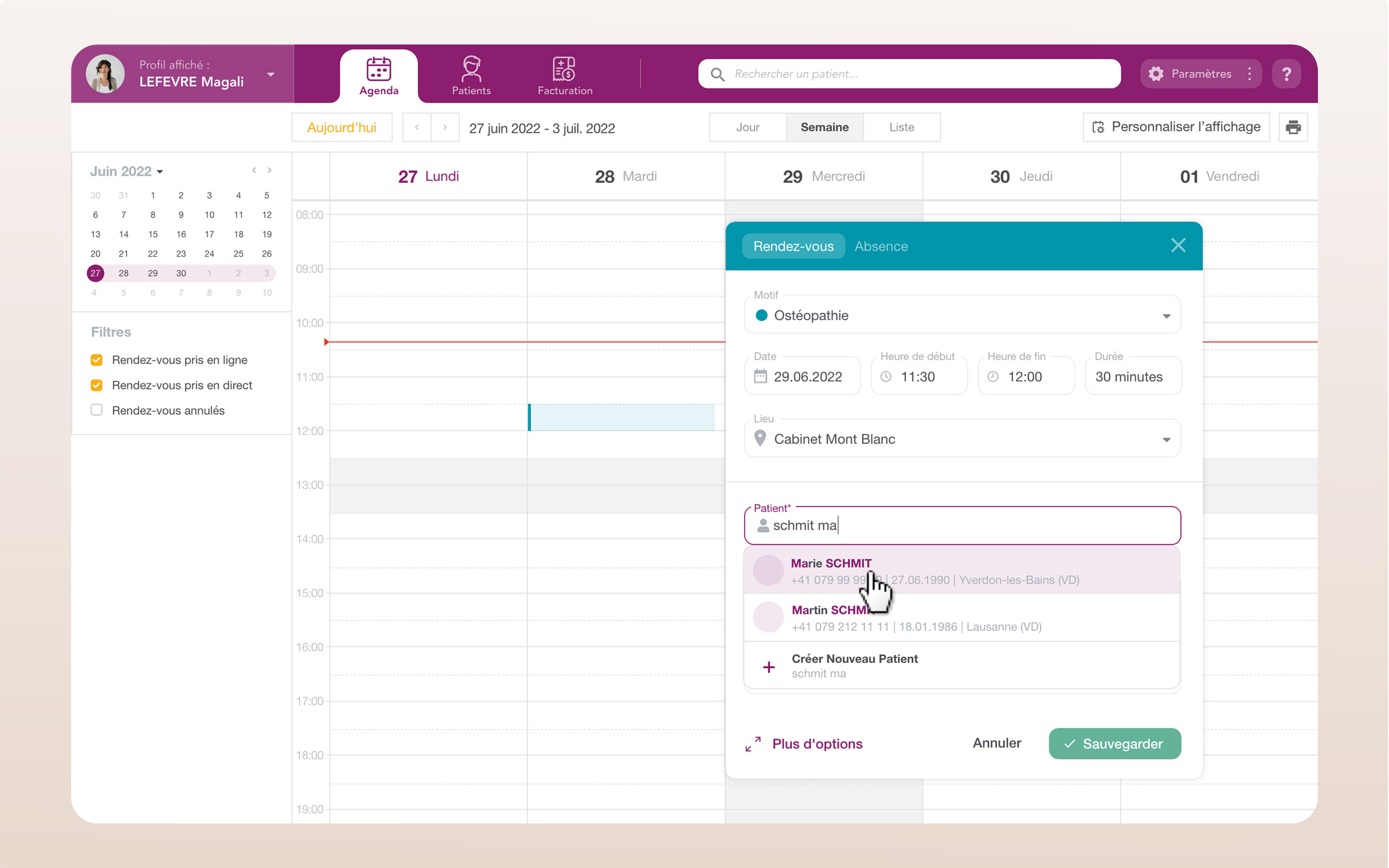Interface de l'application